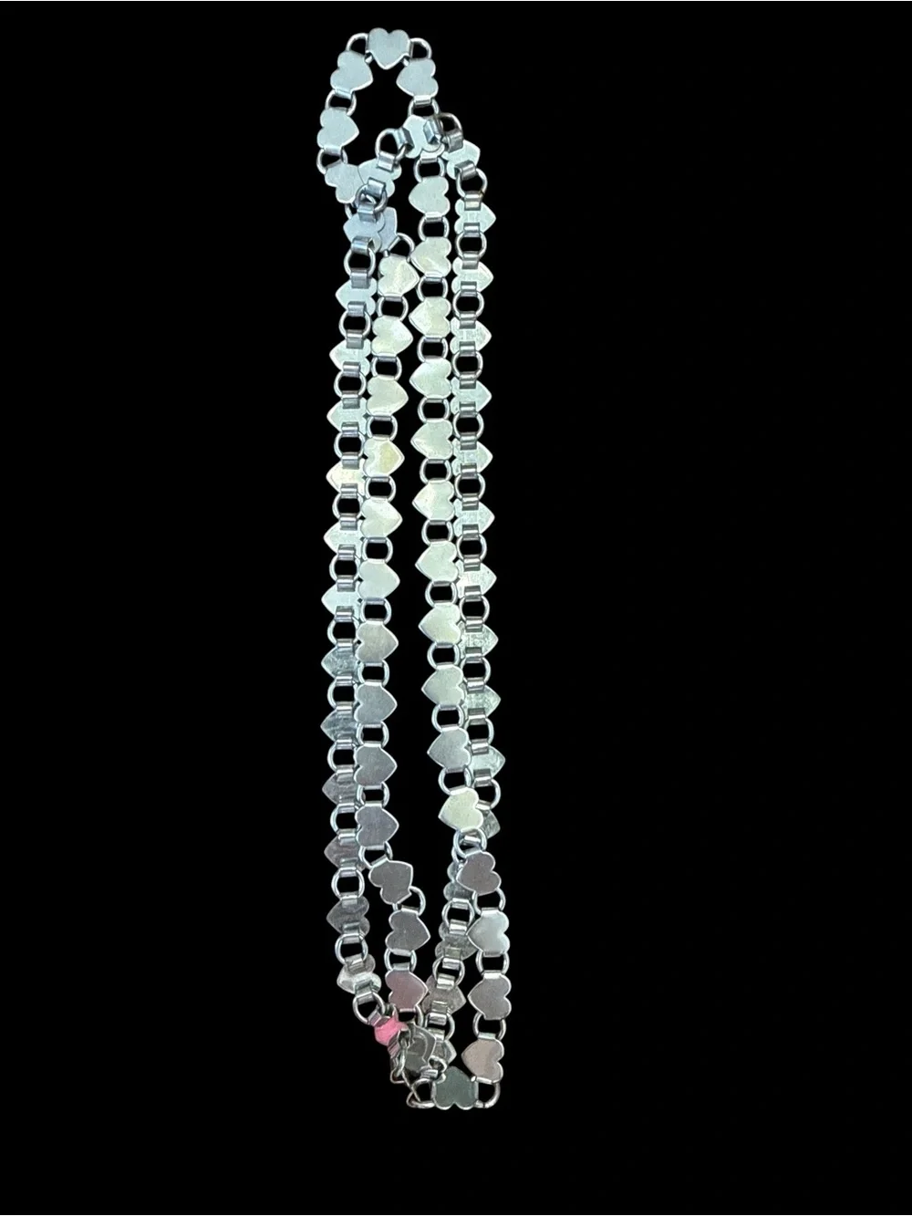 Vintage Silver Heart Link Long Chain Necklace Y2K
